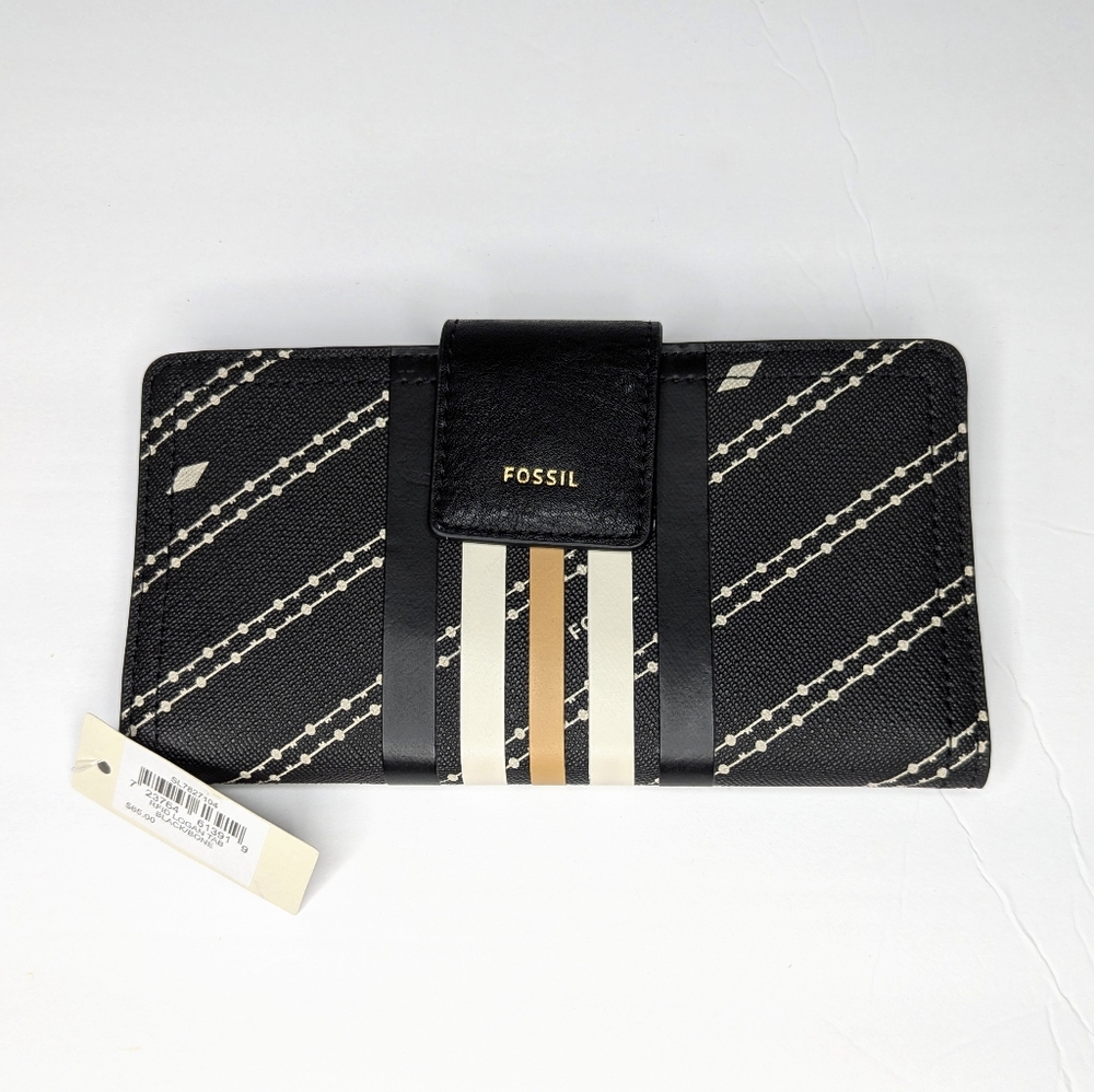 FOSSIL Logan RFID Tab Clutch Black #SL7827104 NWT